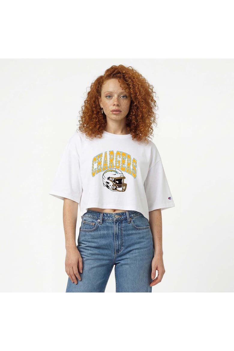 Women's Champion  White Los Angeles Chargers Boyfriend Cropped T-Shirt, Main, color, White