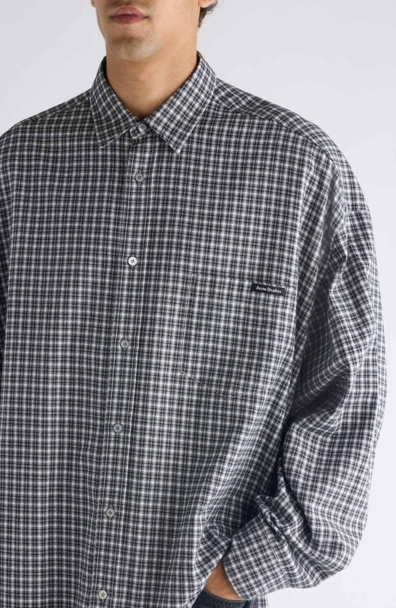 Acne Studios Soffia Relaxed Fit Check Flannel Button-Up Shirt, Alternate, color, Black/ White