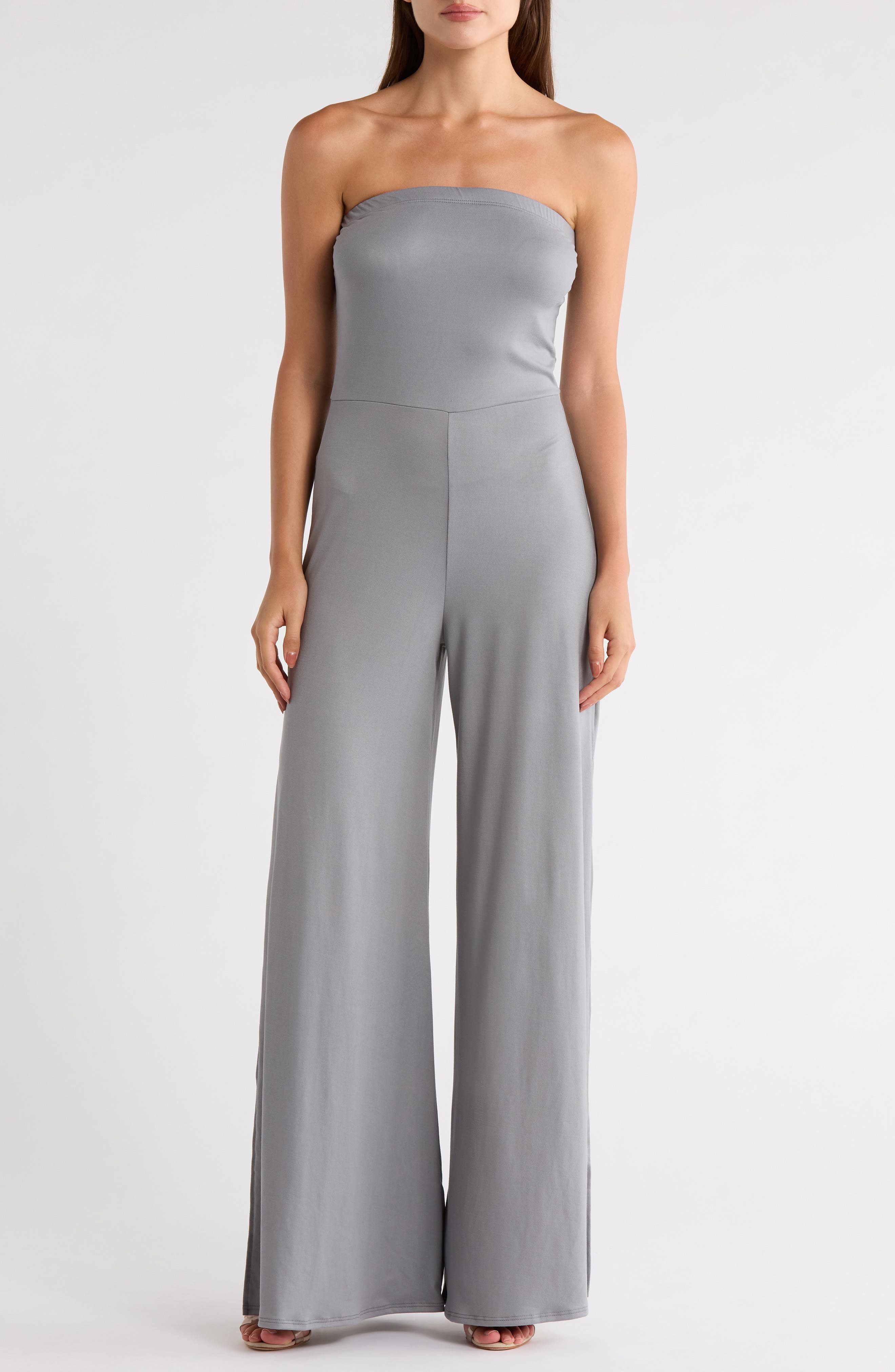 GO COUTURE Strapless High Slit Jumpsuit