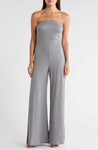 GO COUTURE Strapless High Slit Jumpsuit