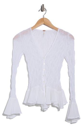 Free People Elias Smocked Long Sleeve Button-up Top In White