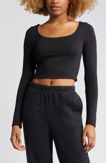 Bp. Deep Scoop Crop Top In Black Jet