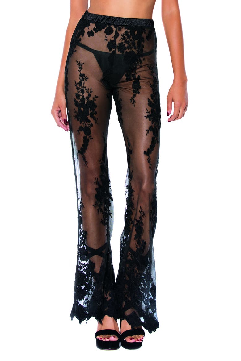 Embroidered Lace Flare Pants, Main, color, BLACK