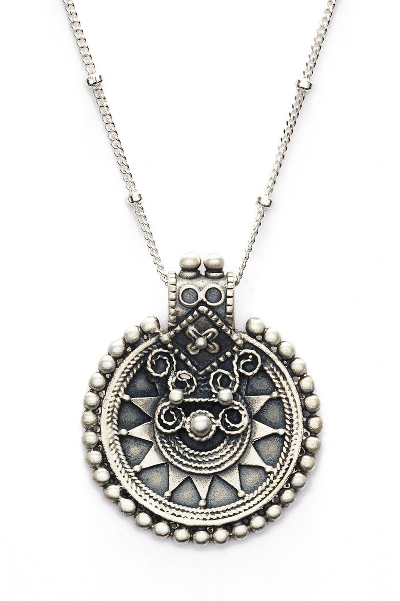 'Mandala' Pendant Necklace, Main, color, SILVER