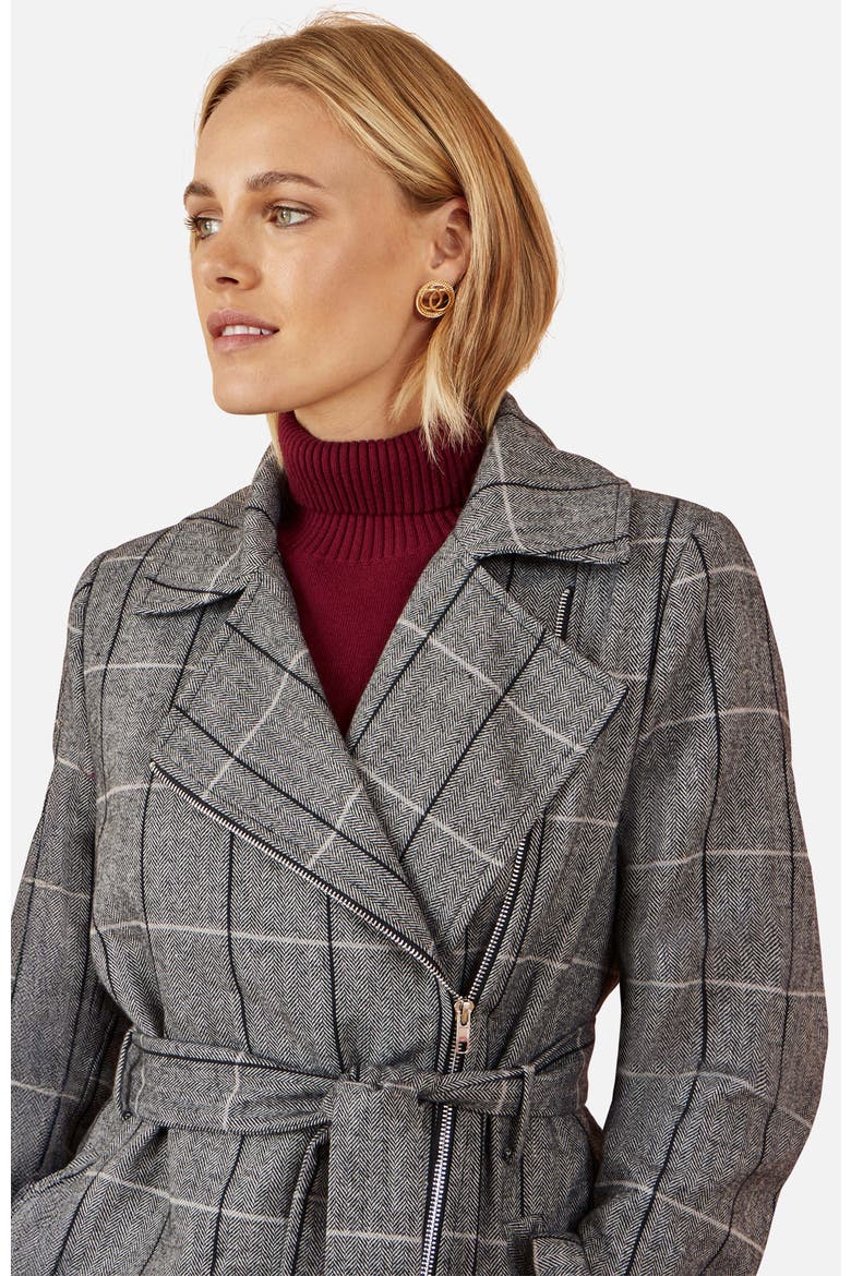 Check Oversize Long Biker Coat, Alternate, color, Grey