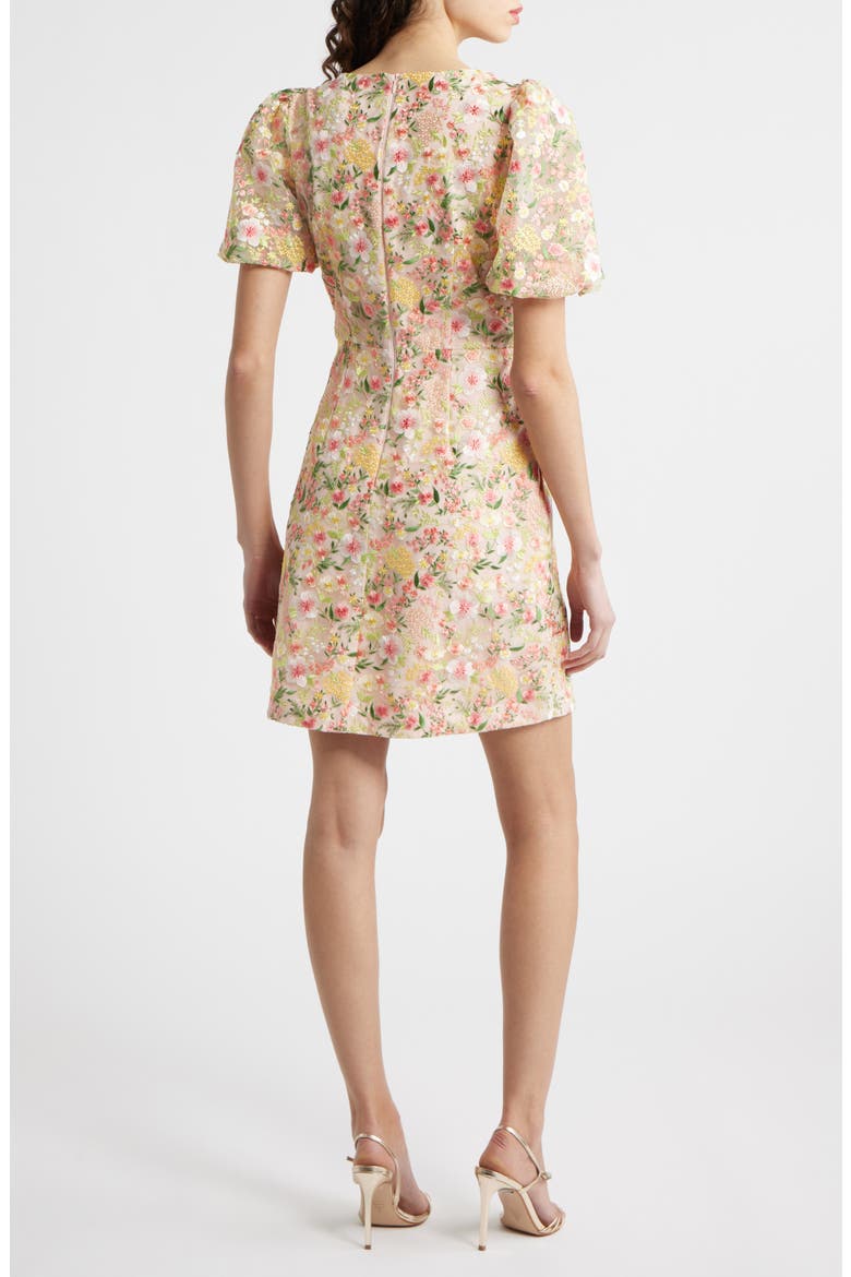 Embroidered Puff Sleeve Cocktail Dress, Alternate, color, BLUSH