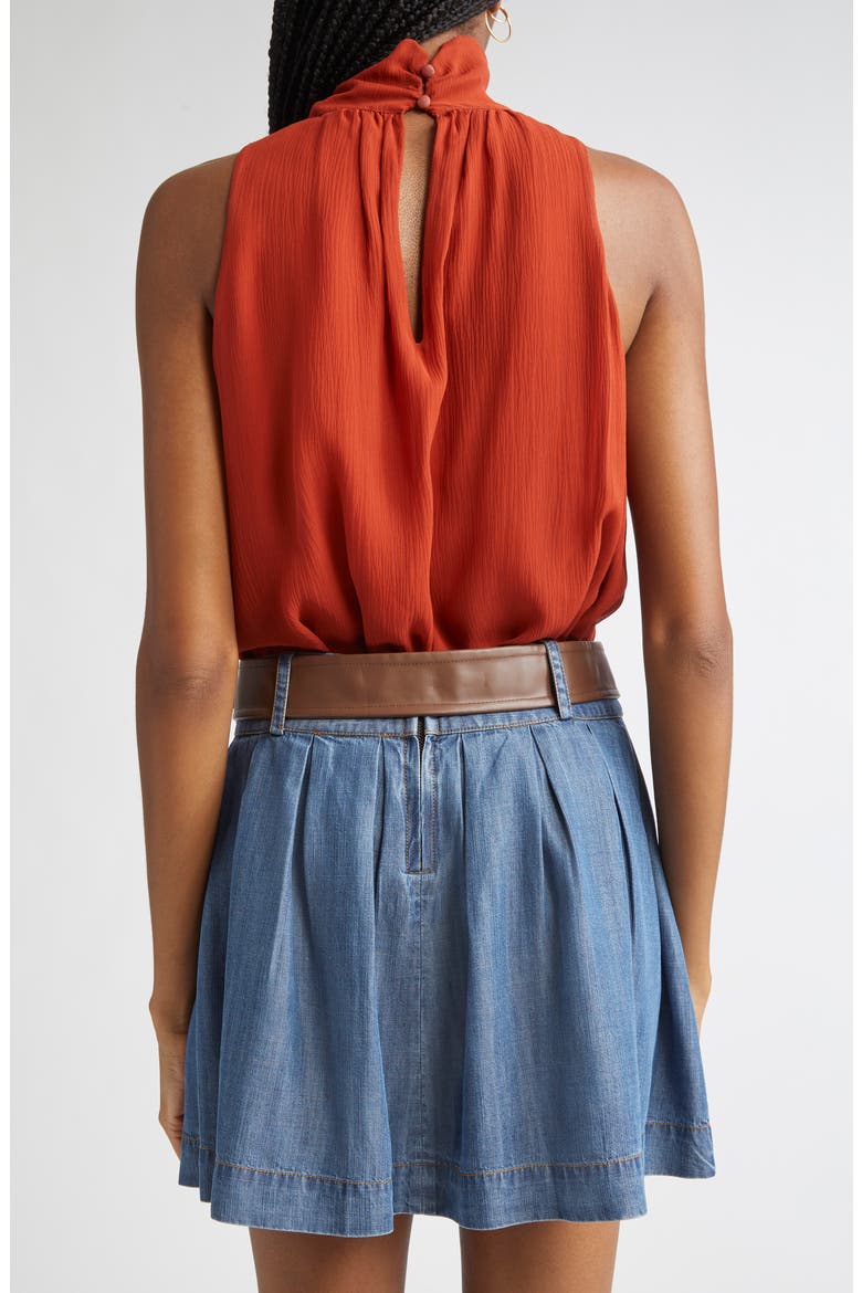 Christing Lace & Ruffle Detail Sleeveless Silk Top, Alternate, color, AMBER
