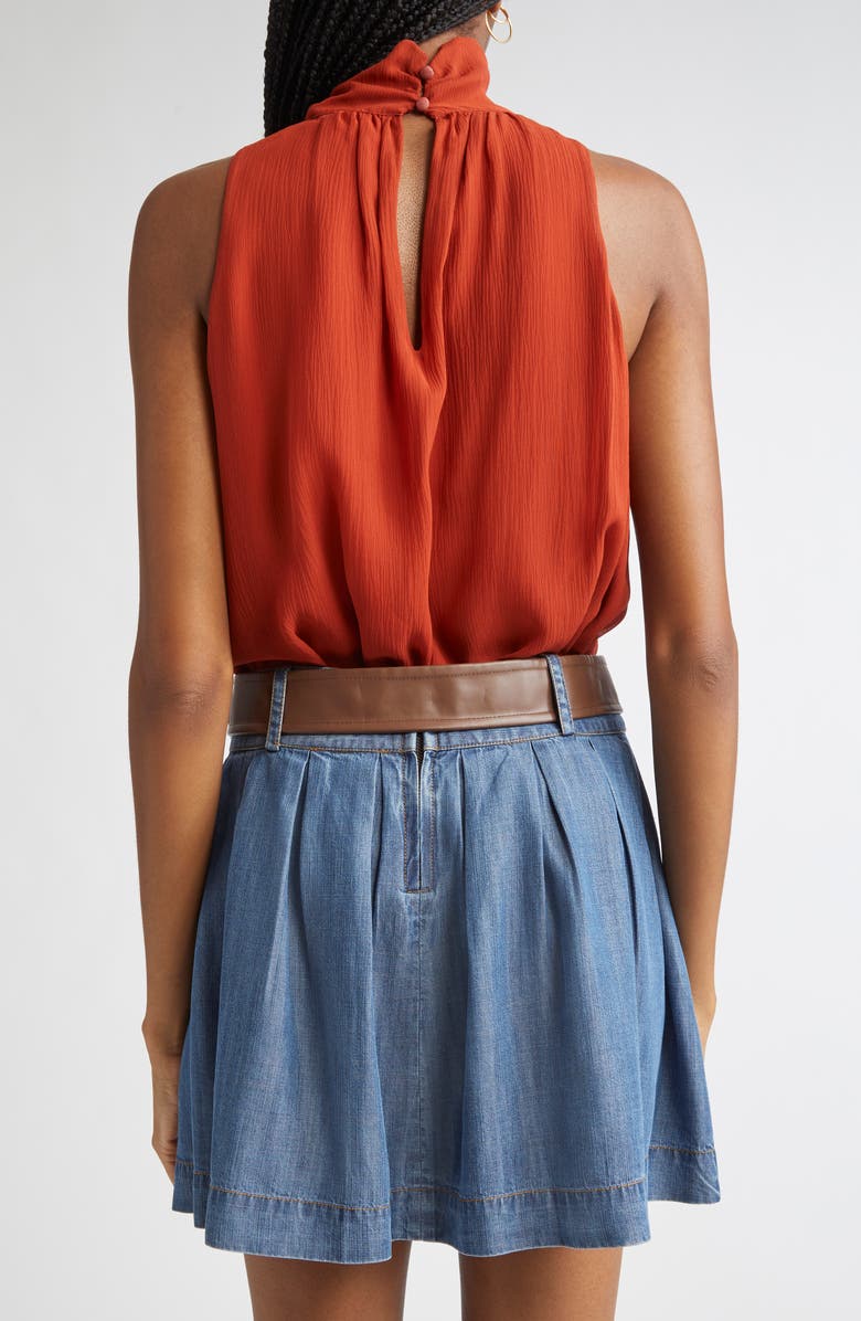 Ramy Brook Christing Lace & Ruffle Detail Sleeveless Silk Top, Alternate, color, Amber