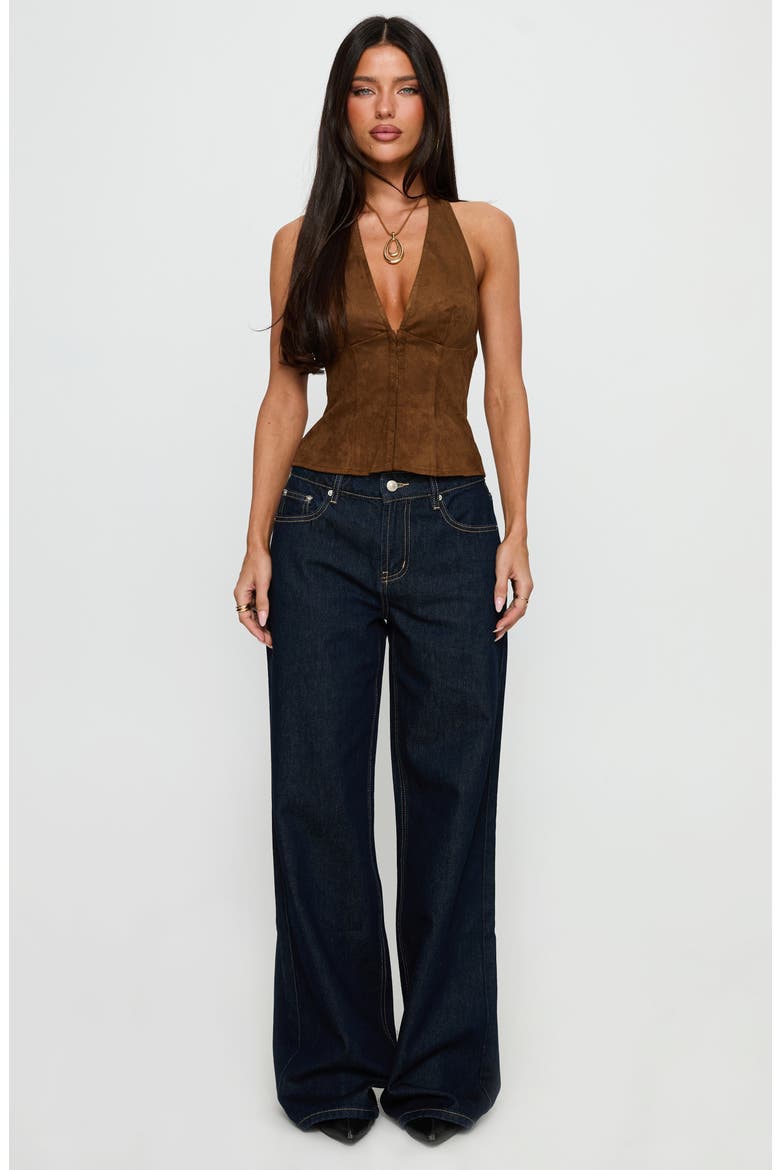 Dalyah Faux Suede Corset Halter Top, Alternate, color, BROWN
