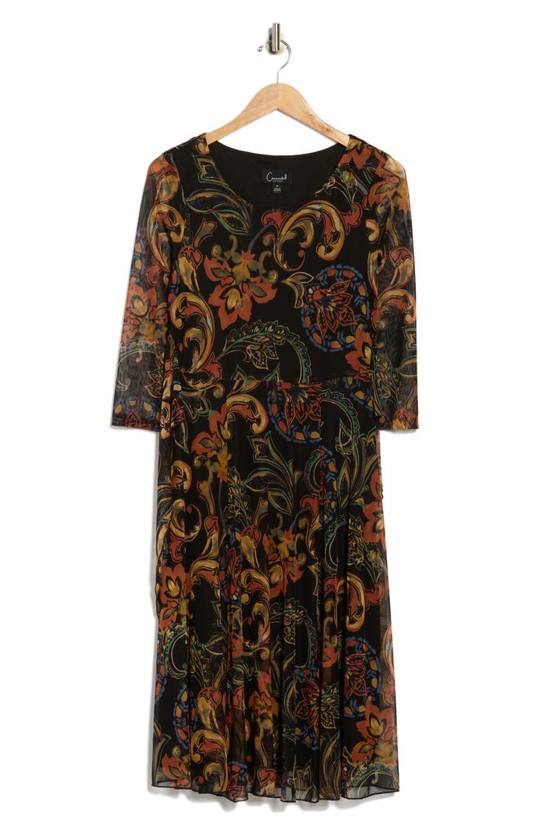 Connected Apparel Elbow Length Sleeve Mesh Dress, Alternate, color, Black