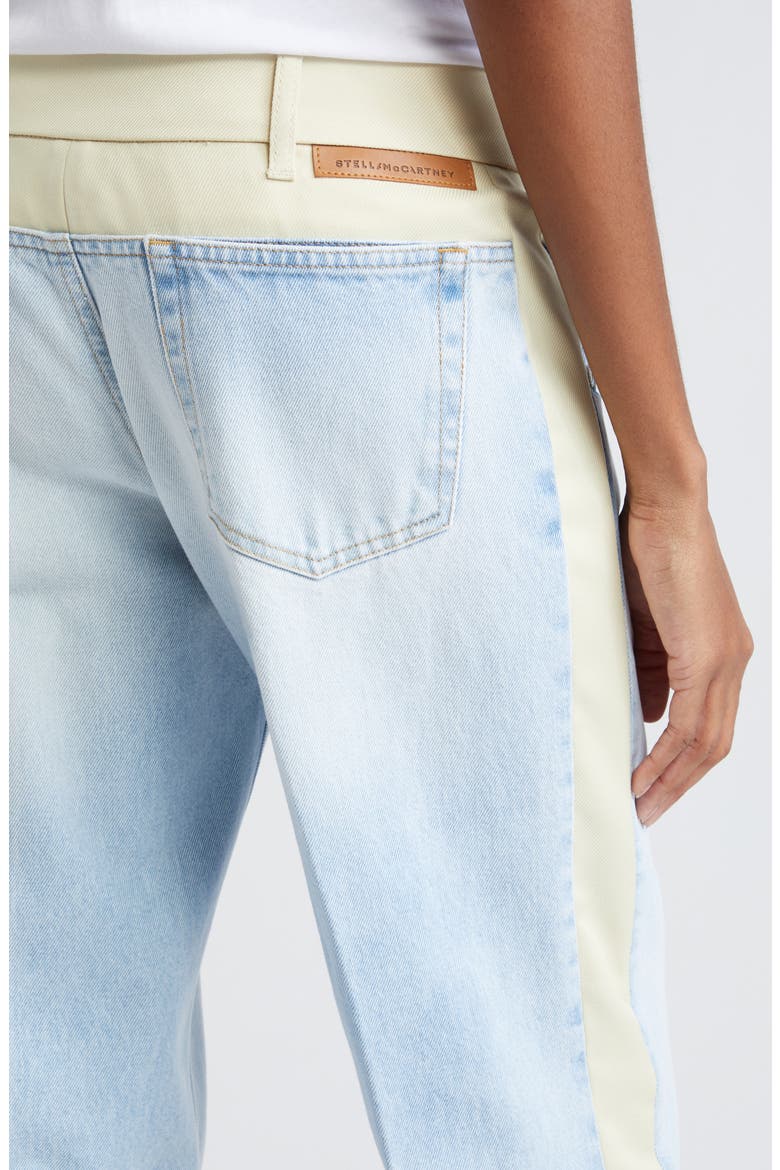 Two-Tone Mixed Media High Waist Straight Leg Jeans, Alternate, color, 4221 - LIGHT BLUE MIX FABRIC