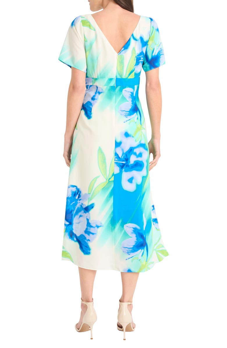 Maggy London Georgette Short Sleeve Midi Dress, Alternate, color, Ivory/ Blue/ Green/ Aqua