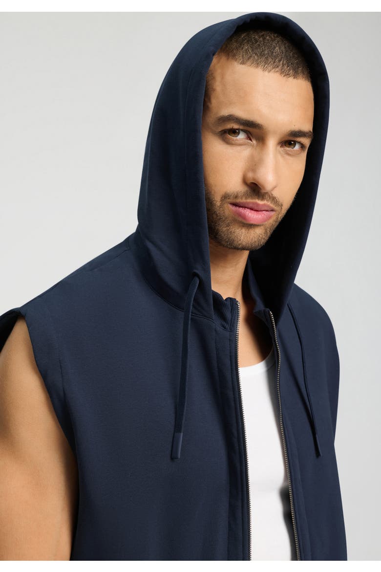 Natural Living Hooded French Terry Zip-Up Vest, Alternate, color, Deep Navy