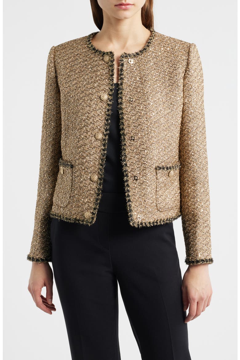 The Ramy Metallic Tweed Jacket, Main, color, GOLD