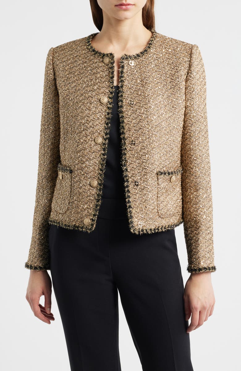 Elie Tahari The Ramy Metallic Tweed Jacket, Main, color, Gold