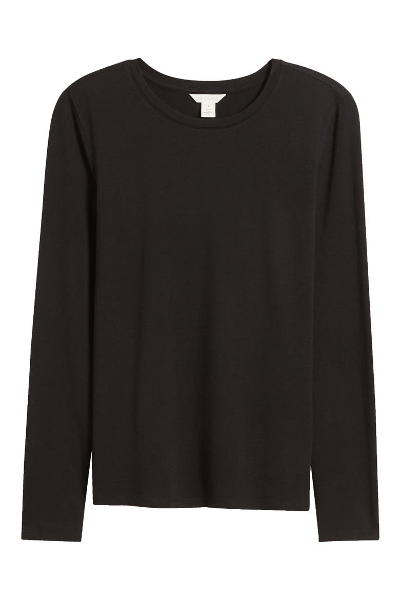 Crewneck Long Sleeve T-Shirt, Alternate, color, BLACK