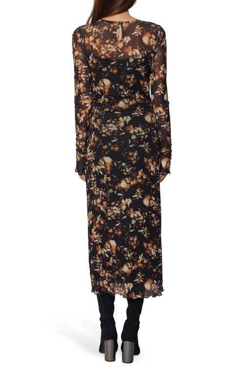 Lost + Wander Moonlit Meadow Floral Print Long Sleeve Midi Dress In Black