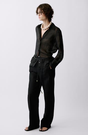 Tie Waist Wide Leg Linen Pants