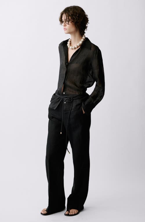Mango Tie Waist Wide Leg Linen Pants In Black