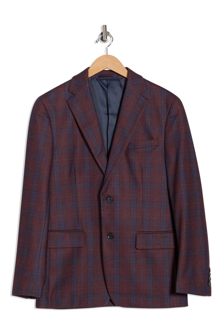 Slim Fit Plaid Stretch Knit Blazer, Alternate, color, BURGUNDY