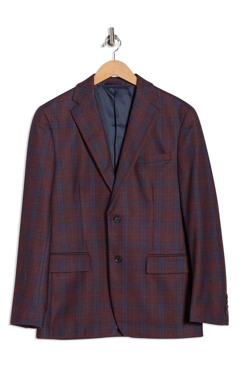 Duchamp Slim Fit Plaid Stretch Knit Blazer, Alternate, color, Burgundy