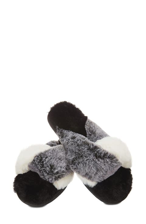 Colorblock Crossover Faux Fur Slipper (Women)