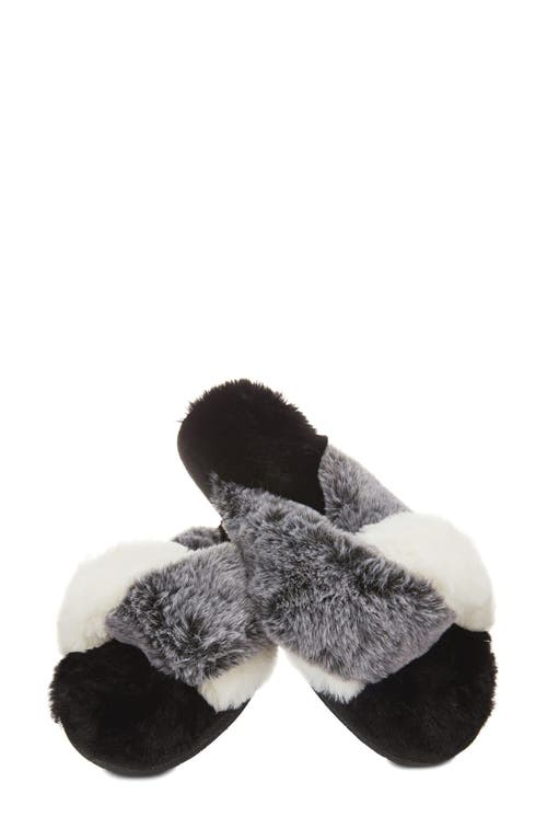 Memoi Colorblock Crossover Faux Fur Slipper In Black
