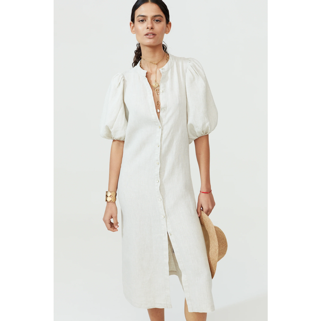 Lanhtropy Bubble Linen Dress In Natural In White