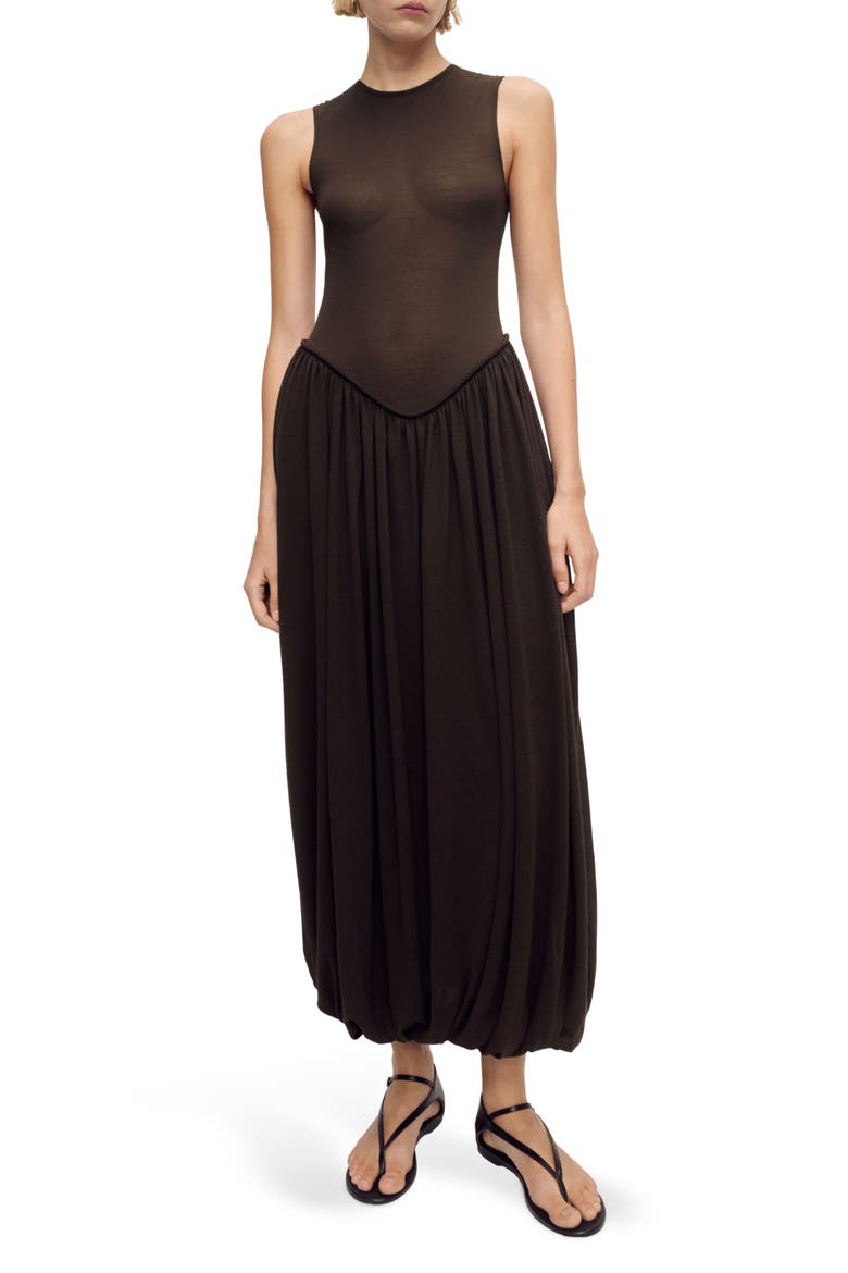Semisheer Mixed Media Cotton Blend Maxi Dress, Main, color, CHOCOLATE