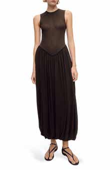 MANGO Semisheer Mixed Media Cotton Blend Maxi Dress