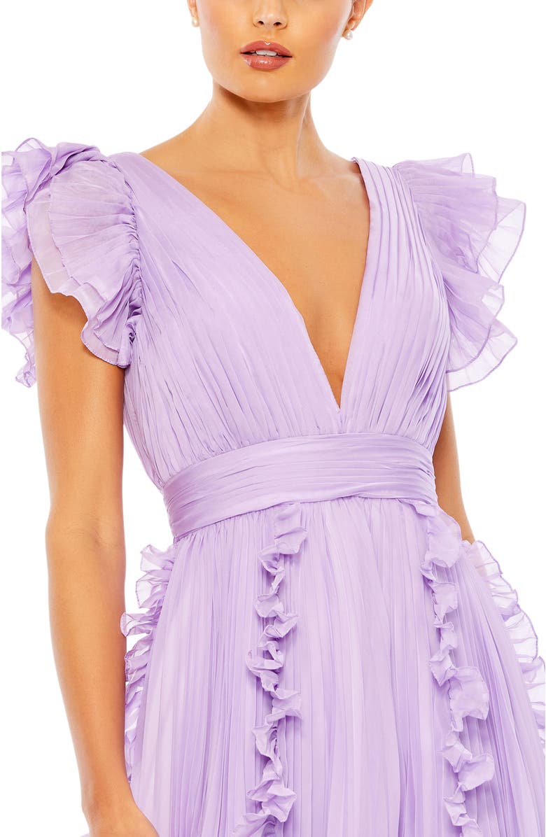 Mac Duggal Pleated Ruffle Cap Sleeve Flowy A Line Gown, Alternate, color, Lilac