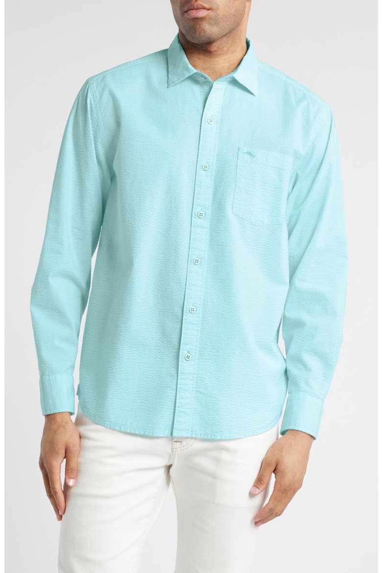 Nova Wave Stretch Cotton Button-Up Shirt, Main, color, AQUARIUS