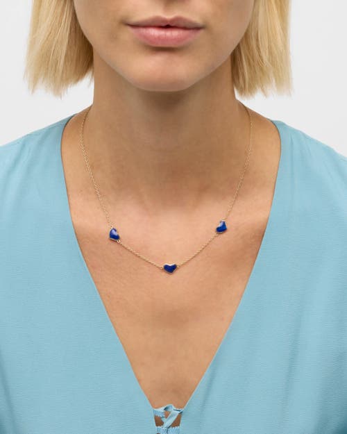 Jan Leslie Triple Station Heart 20" Necklace Set In Sterling Silver With 18k Gold Overlay In Blue