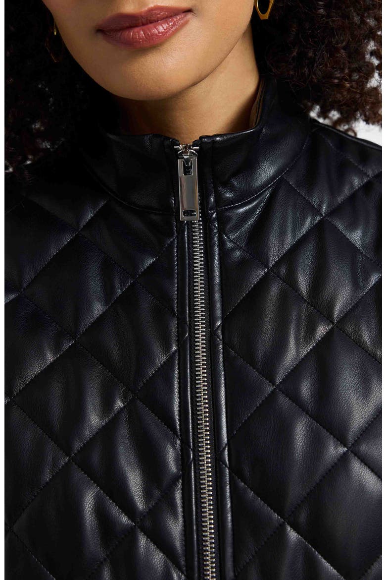 Billie Faux Leather Diamond Quilted Vest, Alternate, color, BLACK