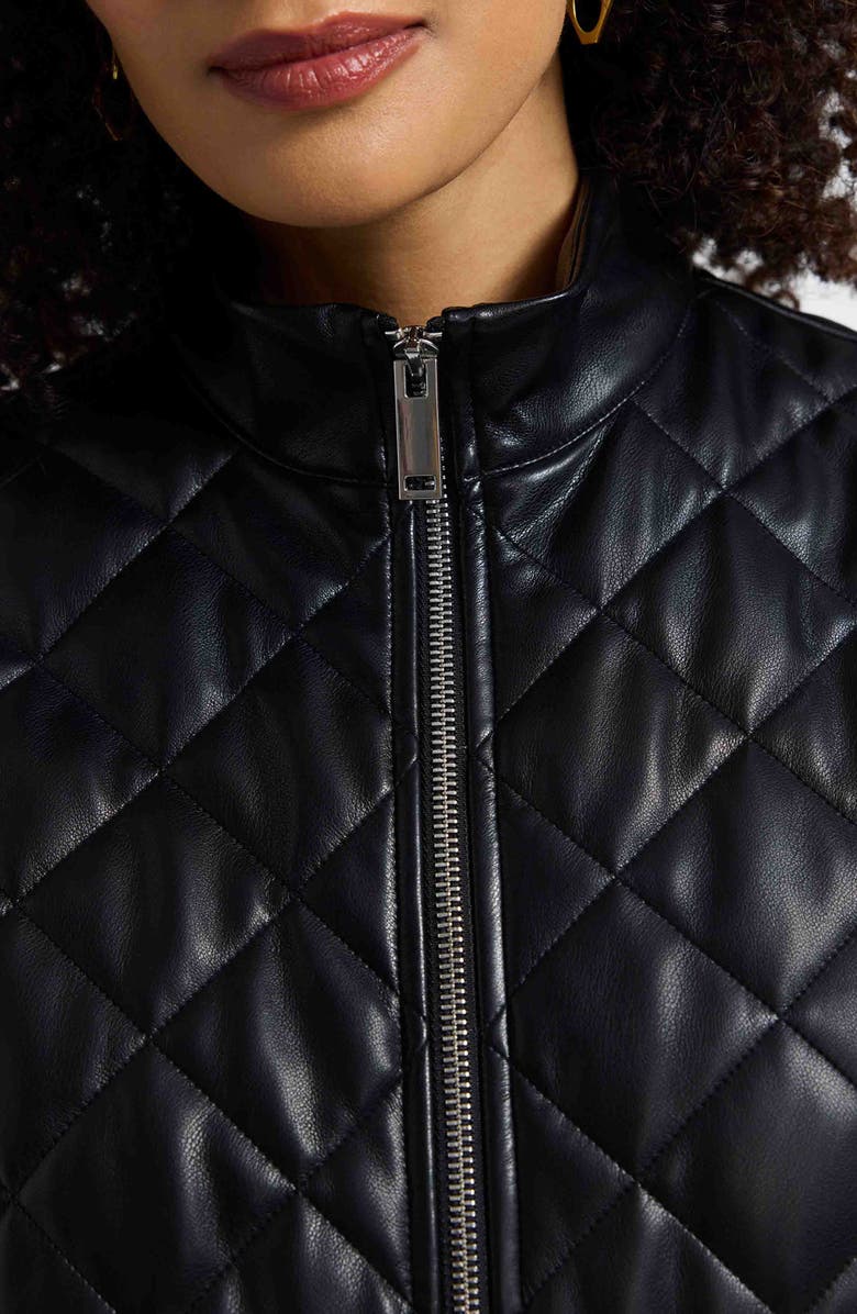 Foxcroft Billie Faux Leather Diamond Quilted Vest, Alternate, color, Black