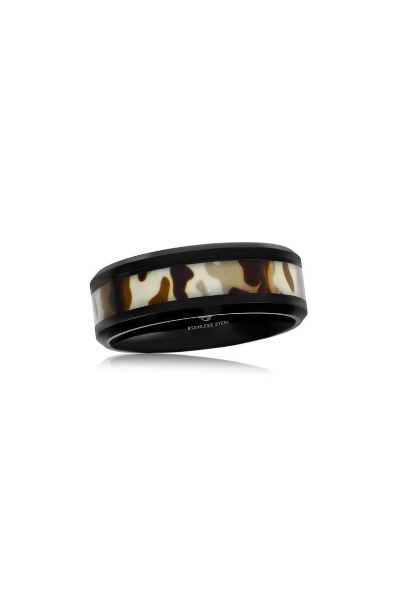 Men's Camouflage Black Stainless Steel Band Ring, Main, color, BLACK/ BROWN