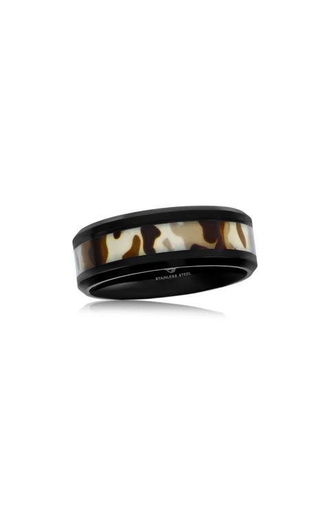 Men's Camouflage Black Stainless Steel Band Ring
