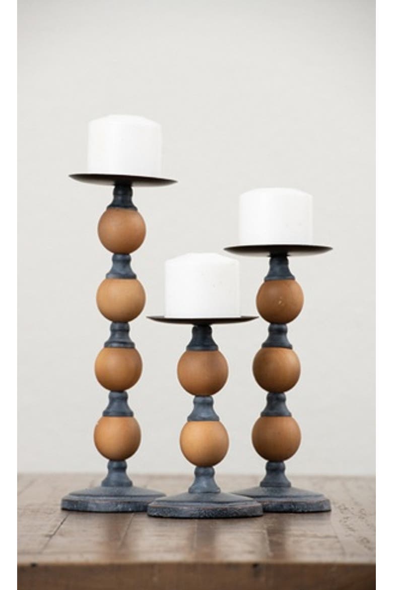 Brown Beaded Metal Candle Holder Set of 3,, Main, color, Brown