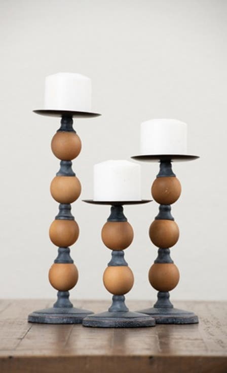 Brown Beaded Metal Candle Holder Set of 3,