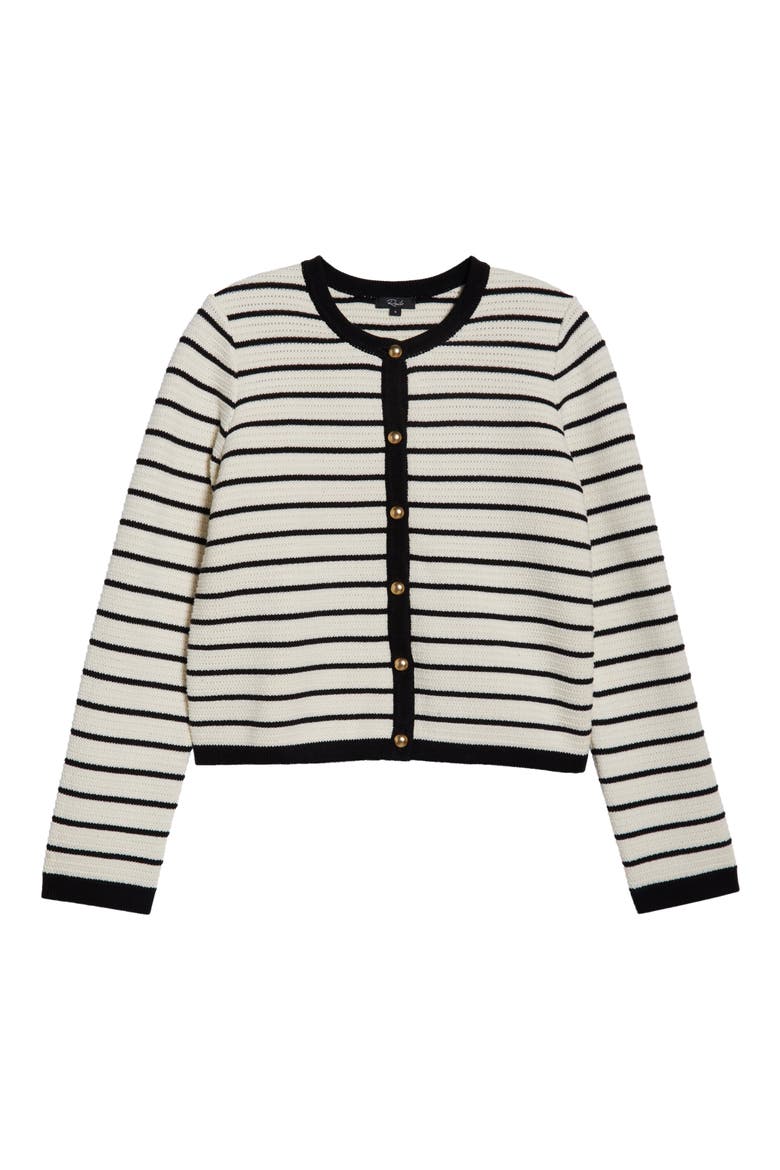 Catania Stripe Cotton Cardigan, Alternate, color, IVORY BLACK STRIPE