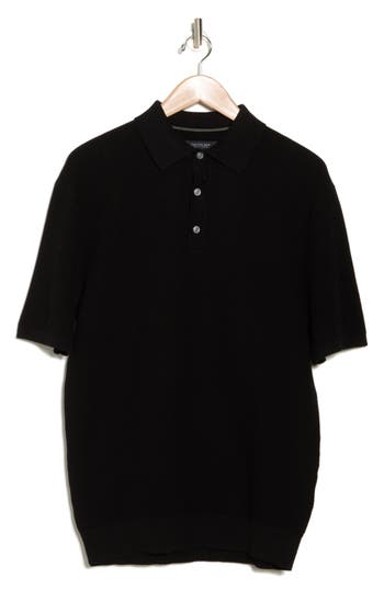 Denim And Flower Black Short Sleeve Textured Cotton Polo Sweater In Black