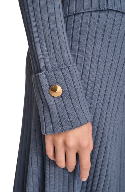 Donna Karan New York Button Shoulder Boat Neck Rib Sweater In Gray
