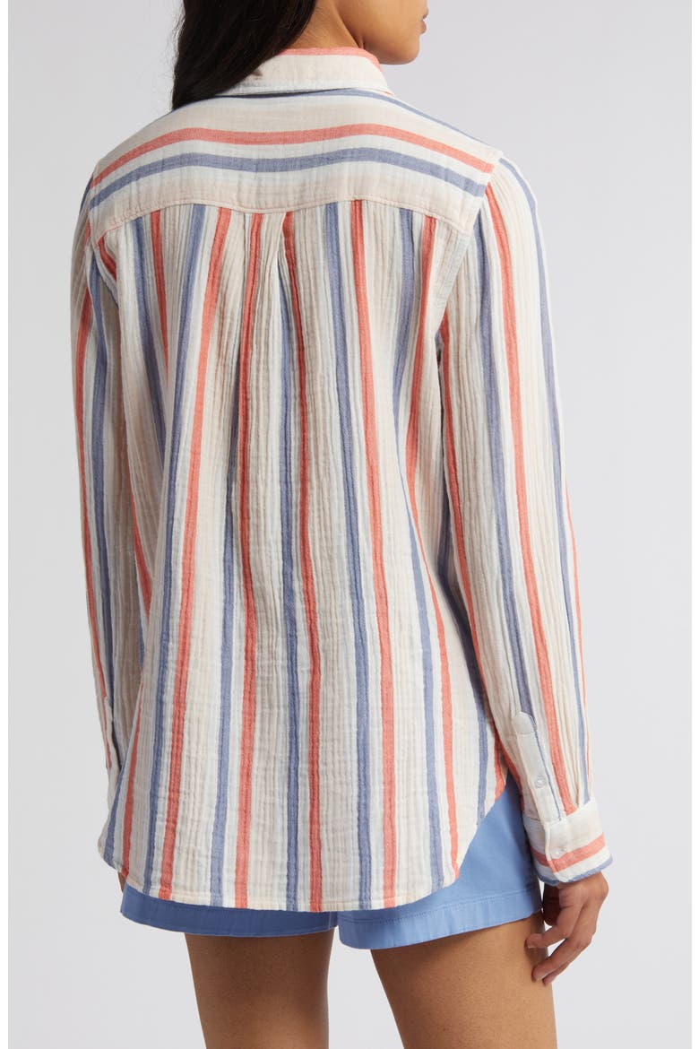 Casual Gauze Button-Up Shirt, Alternate, color, PINK BEACH- RED NAPA STRIPE
