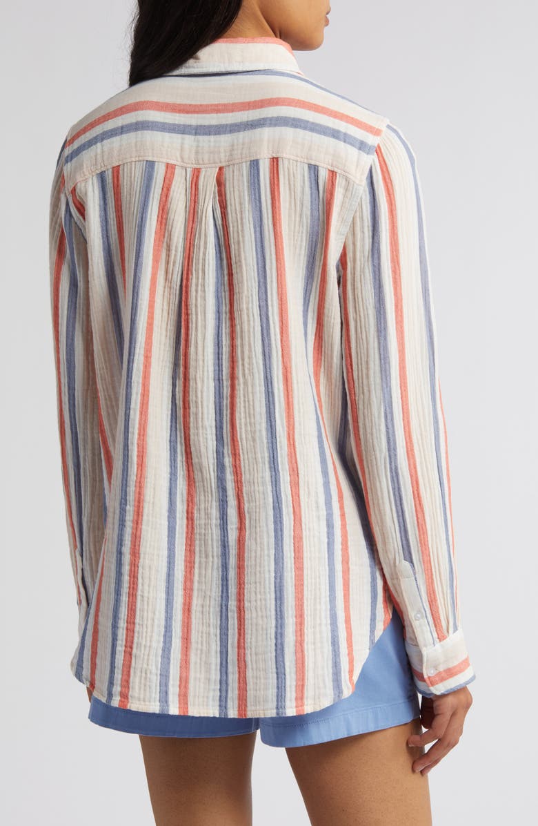 Caslon<sup>®</sup> Casual Gauze Button-Up Shirt, Alternate, color, Pink Beach- Red Napa Stripe