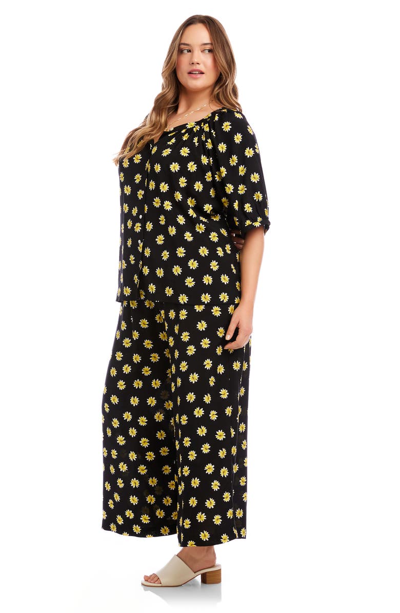 Karen Kane Floral Button-Up Peasant Top, Alternate, color, Black/ Floral Print