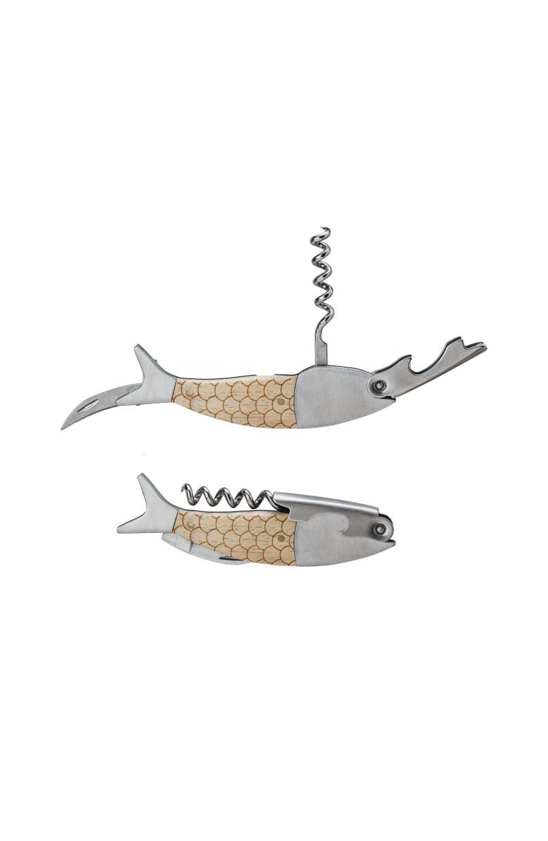 Storied Home Merbau Wood Fish Bottle Opener, Natural, Main, color, Natural