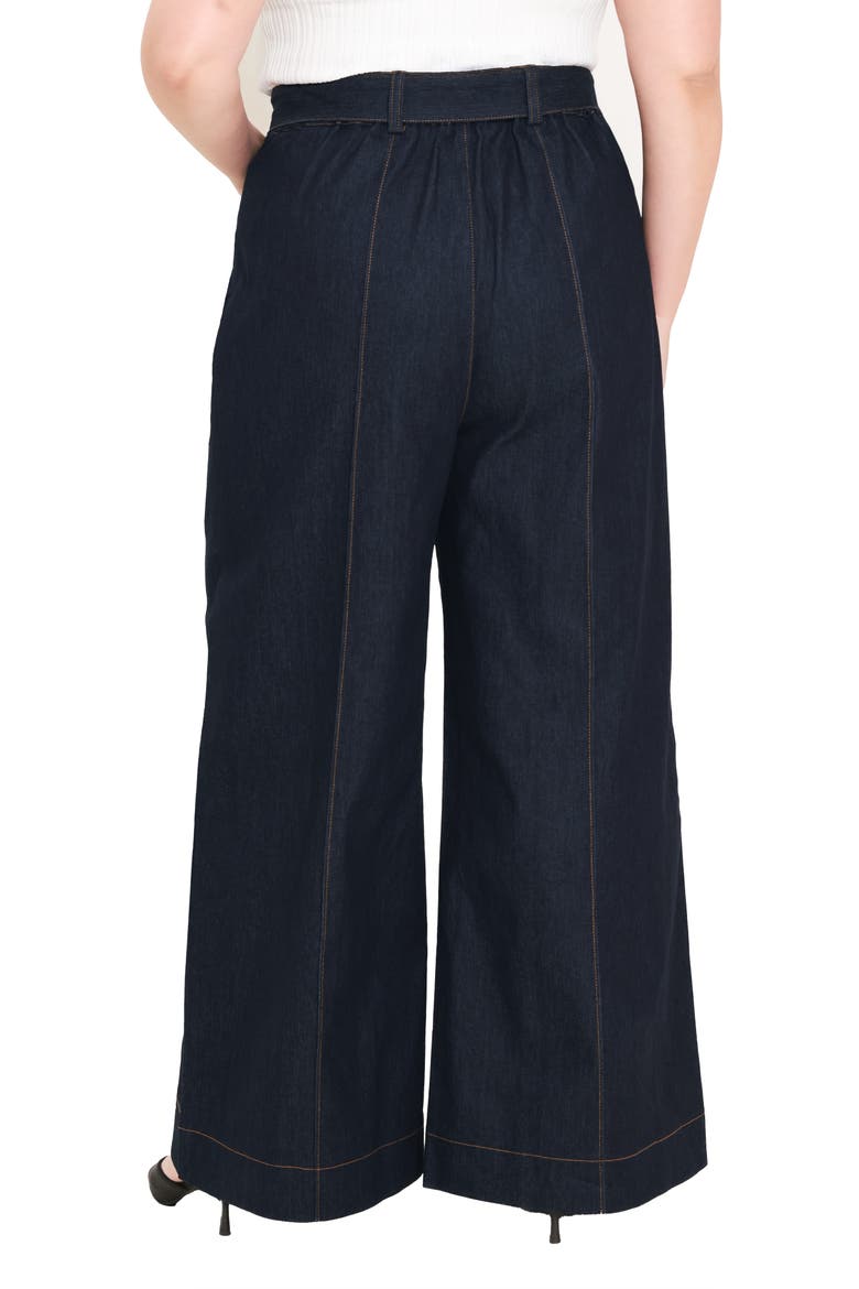 Belted High Waist Wide Leg Jeans, Alternate, color, DARK DENIM