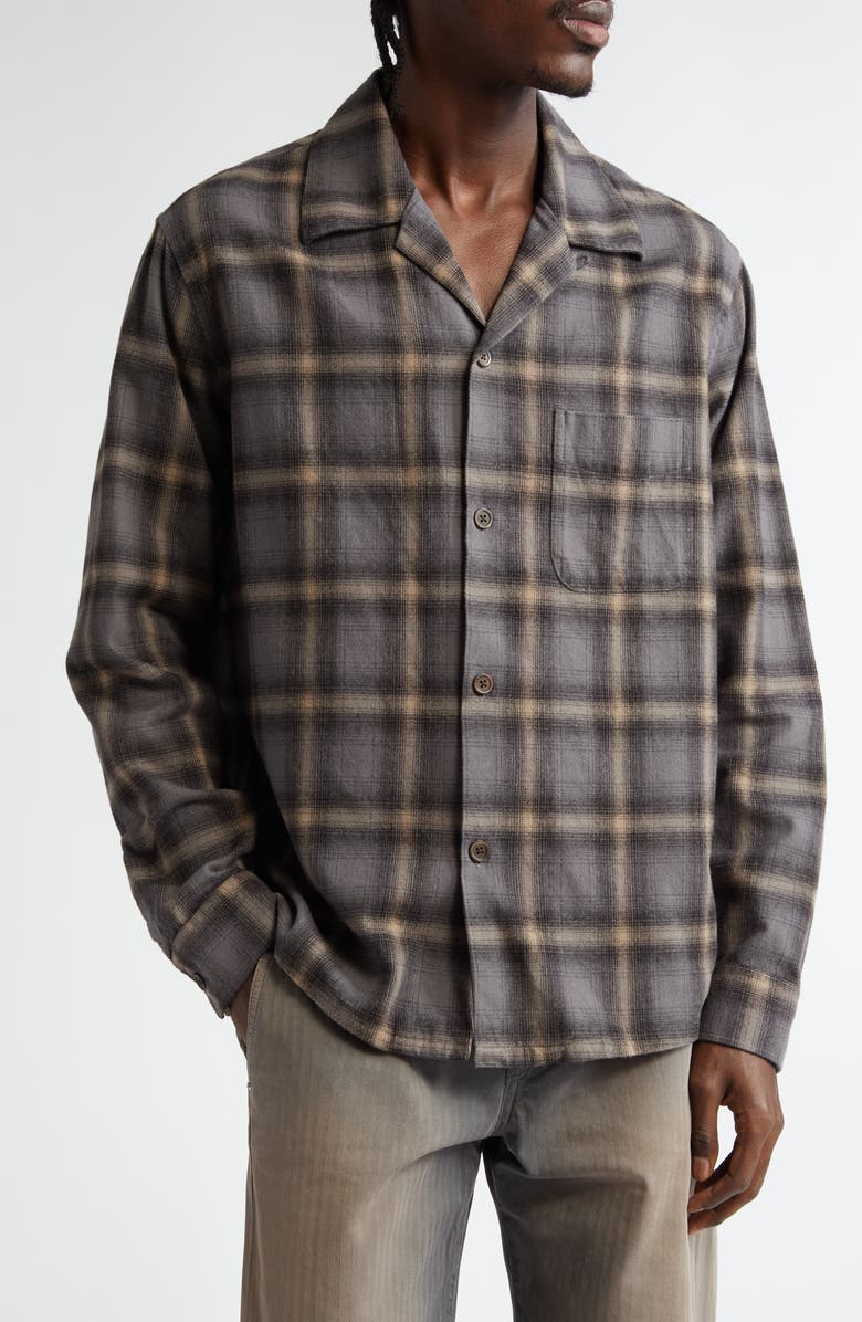 OUR LEGACY Heusen Brushed Plaid Long Sleeve Flannel Camp Shirt, Main, color,
