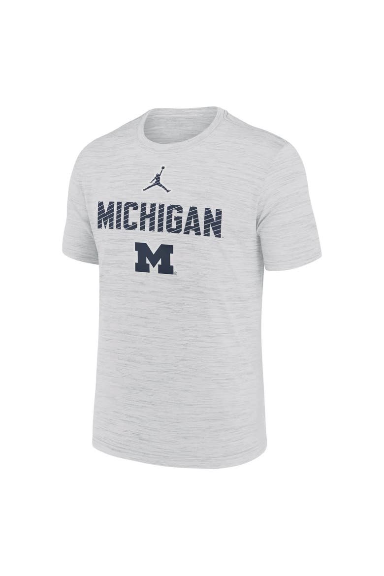 Men's Jordan Brand White Michigan Wolverines Campus Slant Velocity Performance T-Shirt, Alternate, color, Gray