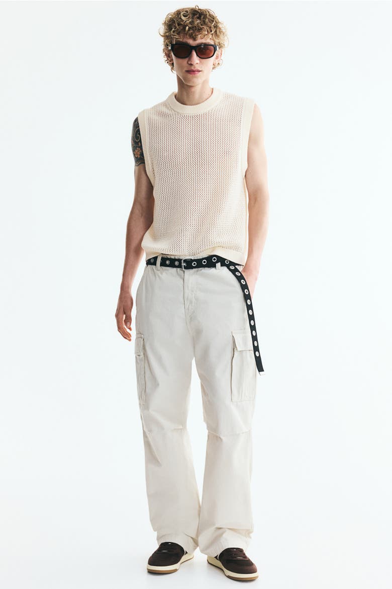 Regular-fit Open-knit Sweater Vest, Alternate, color, Light beige